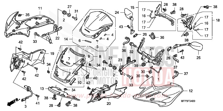V. VERKLEIDUNG/SEITENVERKLEIDUNG/WINDSCHUTZSCHEIBE von CB1300 Super Bold'or PEARL SUNBEAM WHITE (NHA66DF) von 2009
